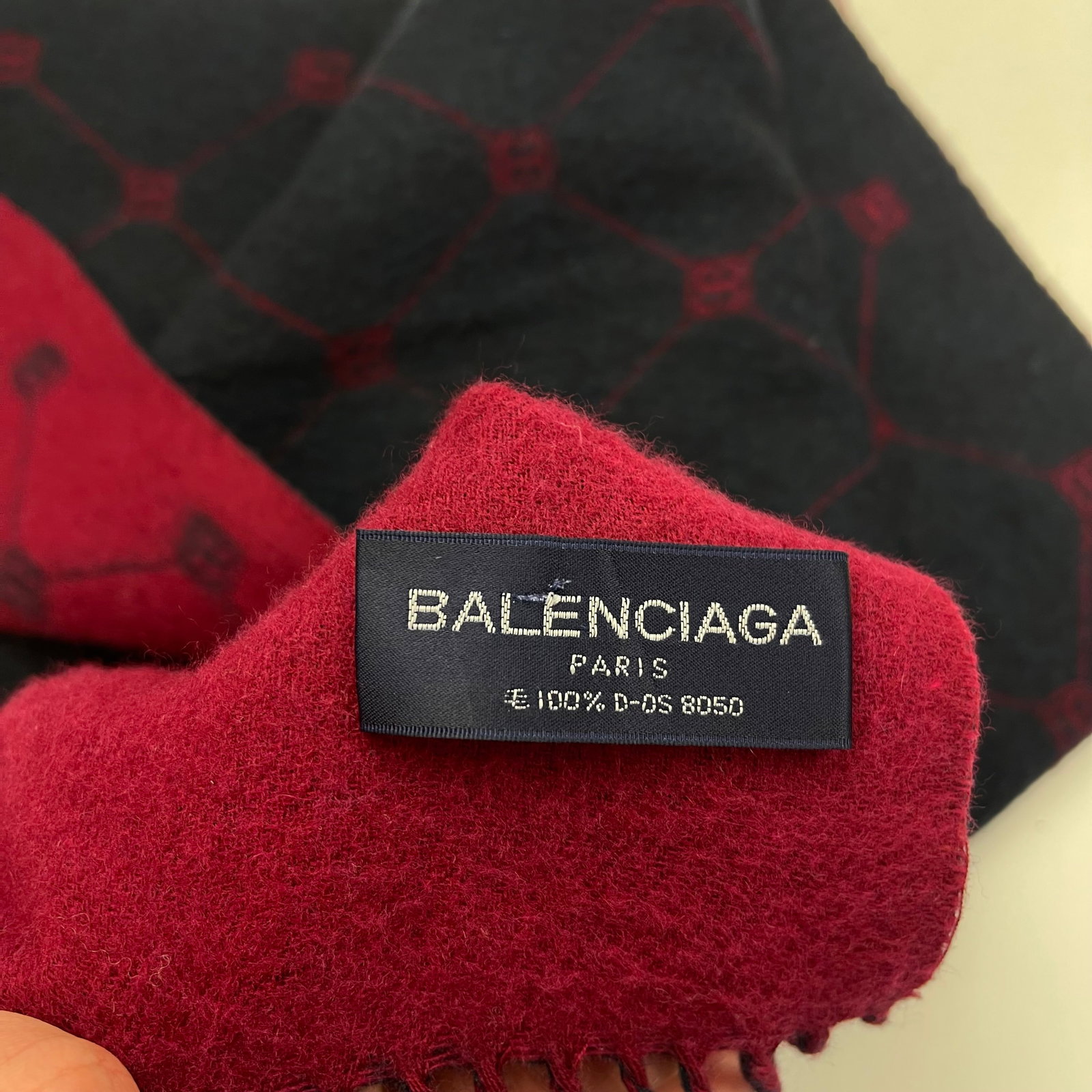 Balenciaga Navy Blue & Red 100% Wool Scarf - 6