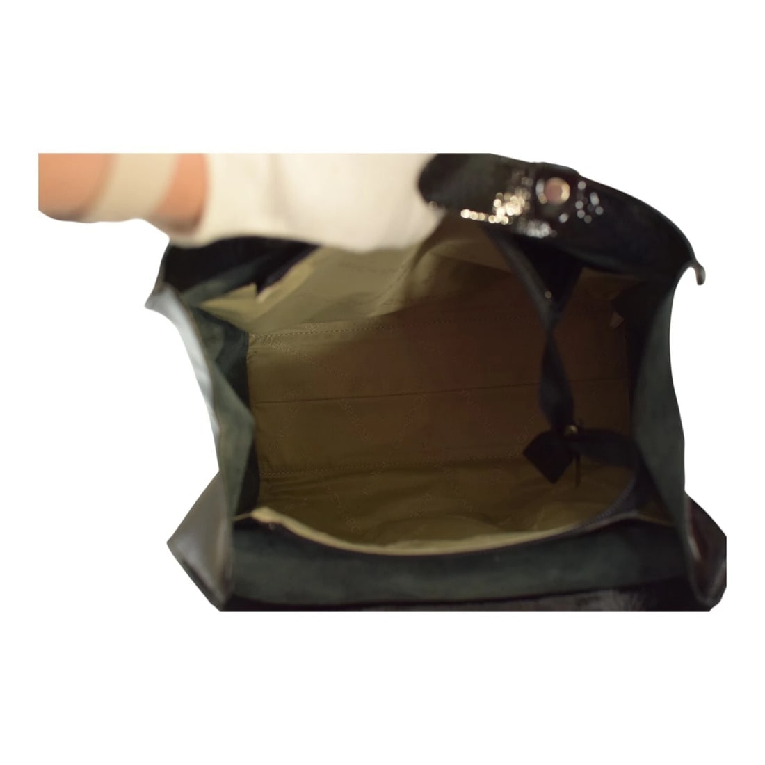 Roberta Gandolfi Black Patent Leather Beaded Top Handles Handbag Zipper Bag - 12