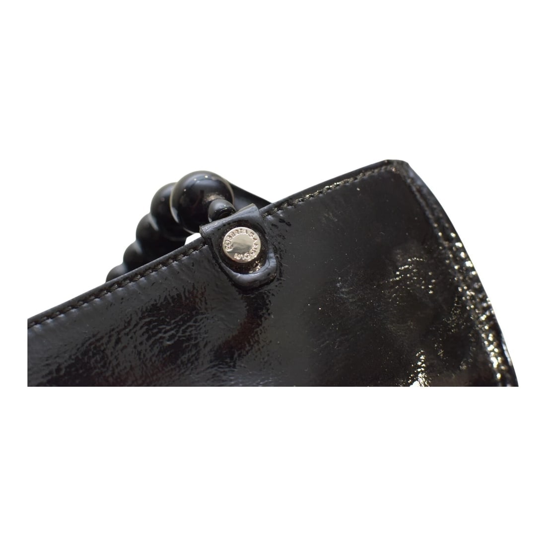 Roberta Gandolfi Black Patent Leather Beaded Top Handles Handbag Zipper Bag - 15