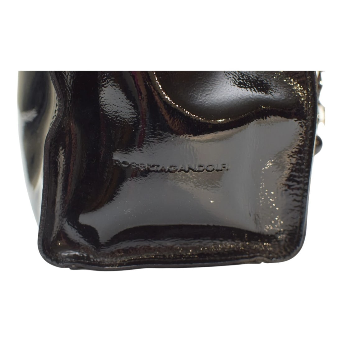 Roberta Gandolfi Black Patent Leather Beaded Top Handles Handbag Zipper Bag - 16