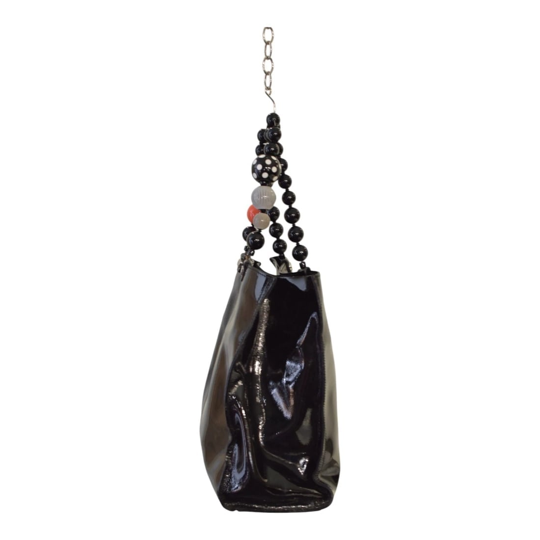 Roberta Gandolfi Black Patent Leather Beaded Top Handles Handbag Zipper Bag - 3