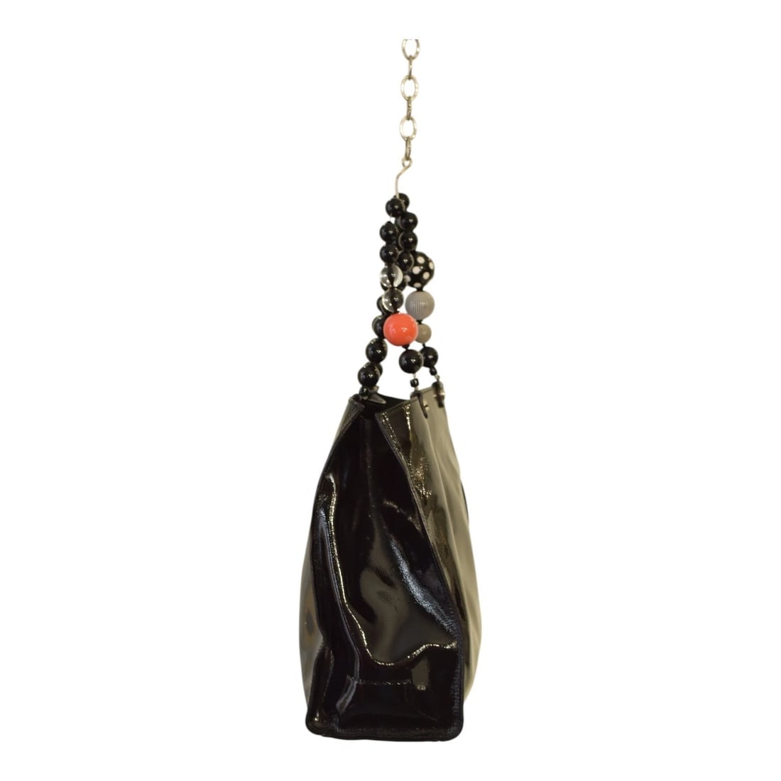 Roberta Gandolfi Black Patent Leather Beaded Top Handles Handbag Zipper Bag - 4