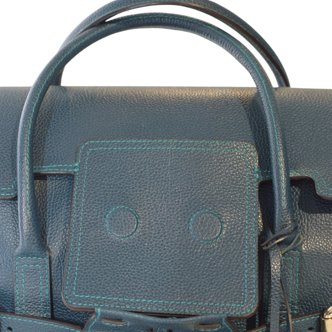 Luella Giselle Leather Satchel Bag – Teal Blue with Gold Hardware handbag - 12