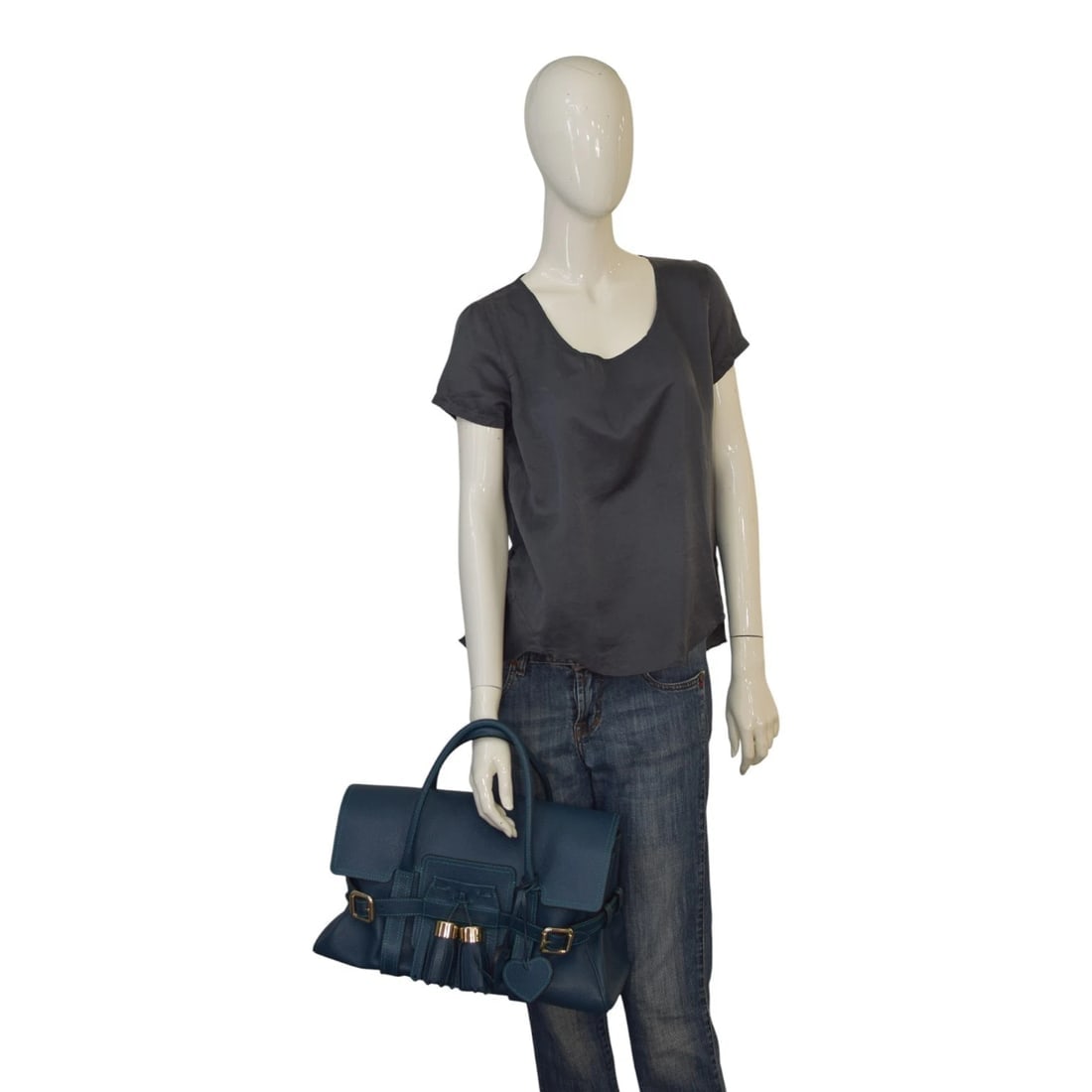 Luella Giselle Leather Satchel Bag – Teal Blue with Gold Hardware handbag - 17