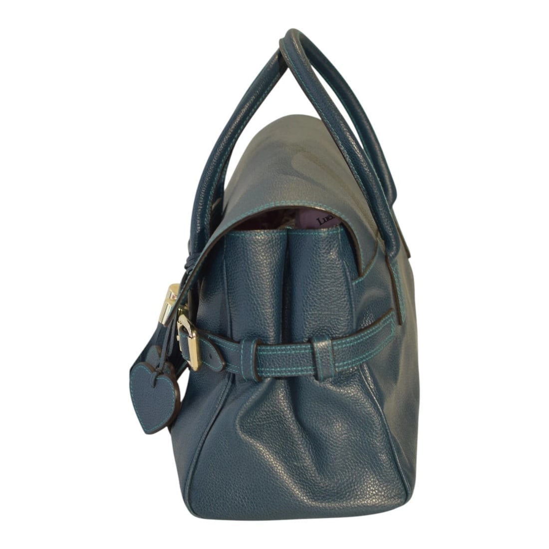 Luella Giselle Leather Satchel Bag – Teal Blue with Gold Hardware handbag - 4