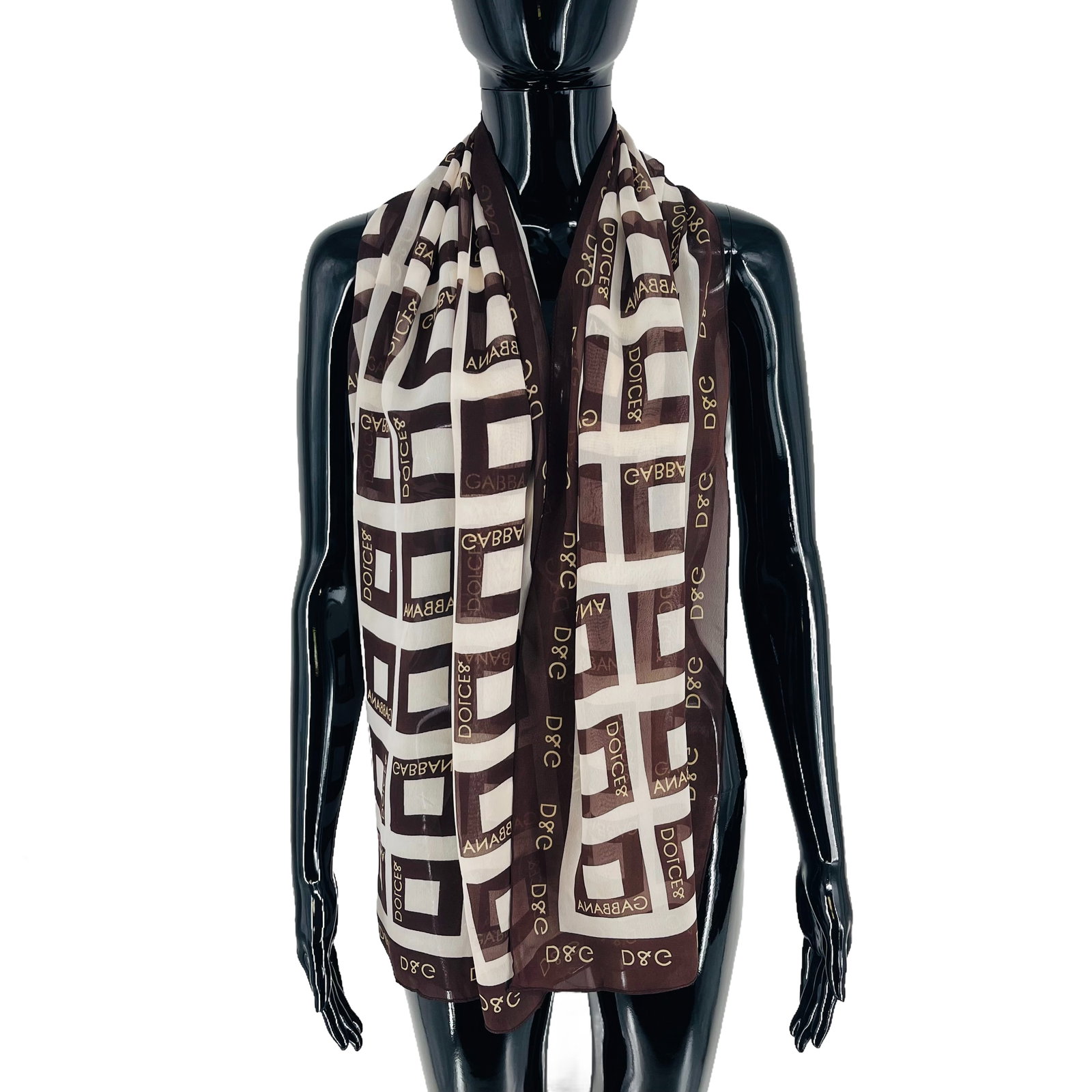 Dolce&Gabbana Brown Printed 100% Silk Scarf - 3