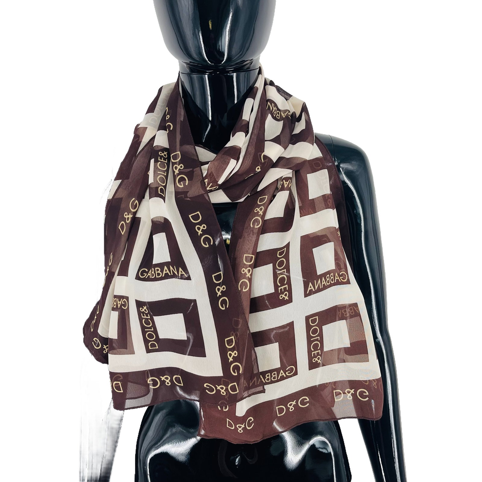 Dolce&Gabbana Brown Printed 100% Silk Scarf - 4