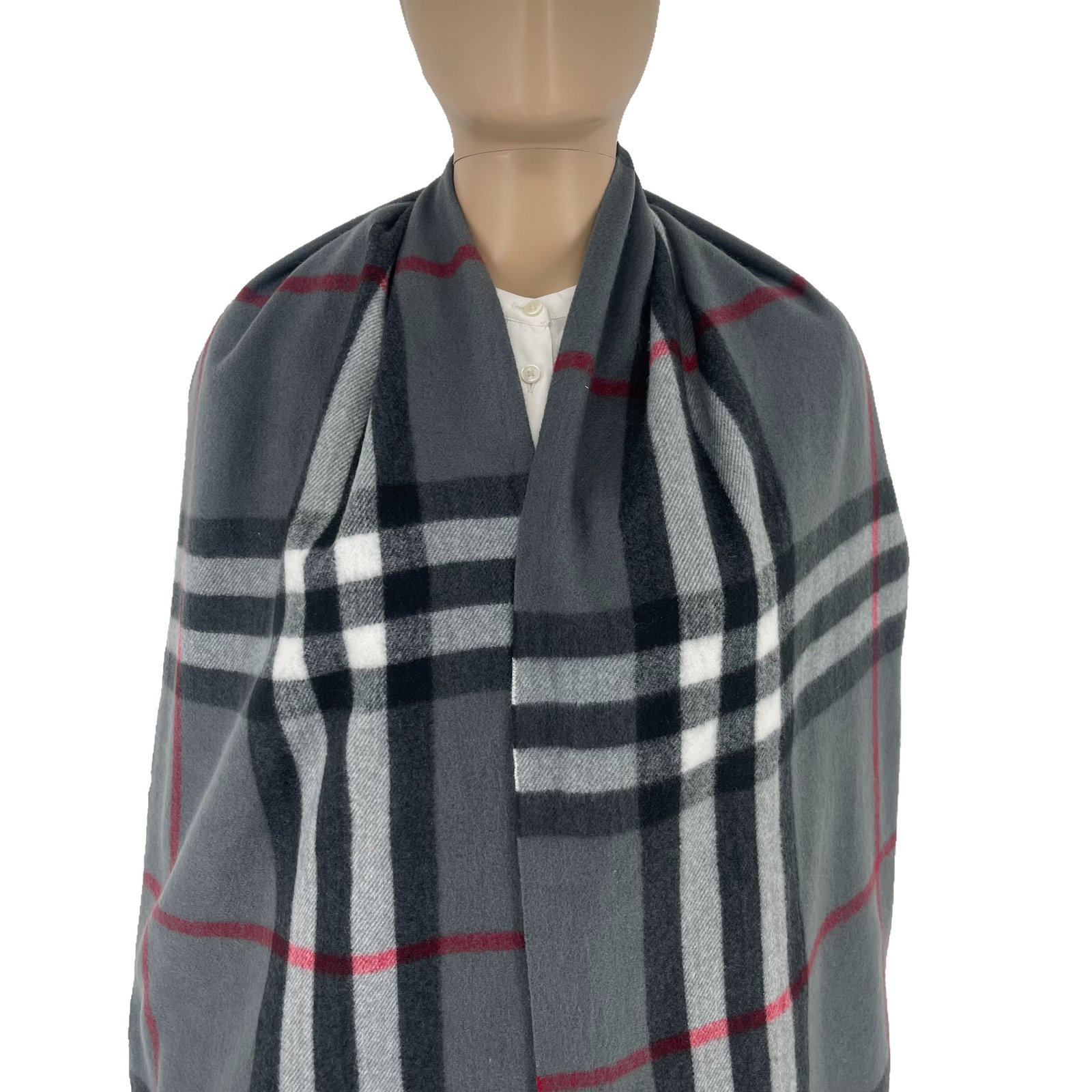 Burberry Light Grey Plaid 100% Cashmere Scarf - 2
