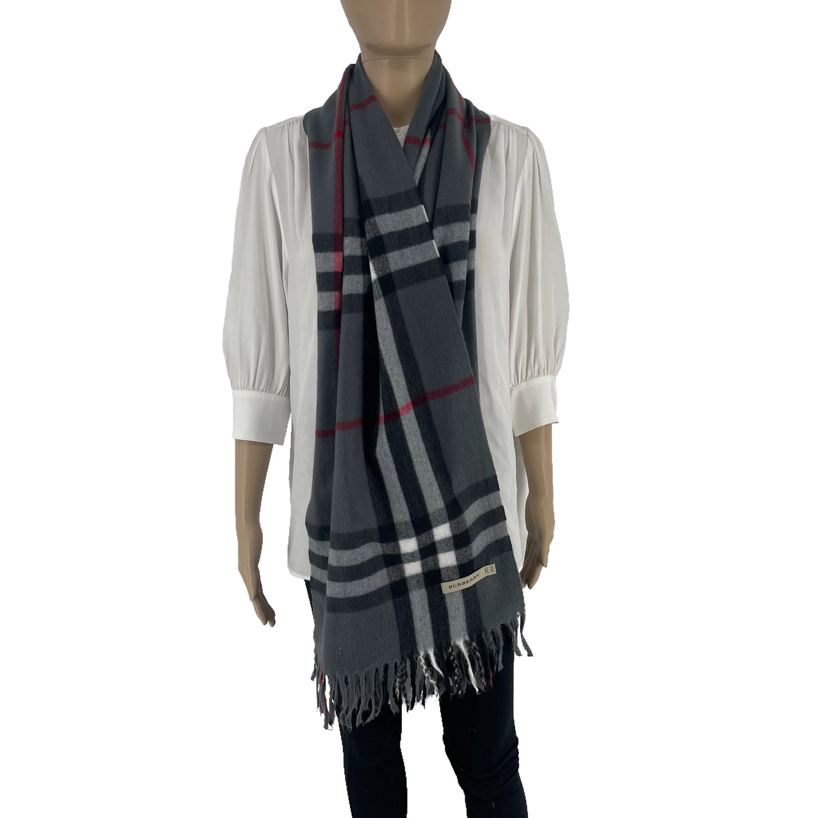 Burberry Light Grey Plaid 100% Cashmere Scarf - 3