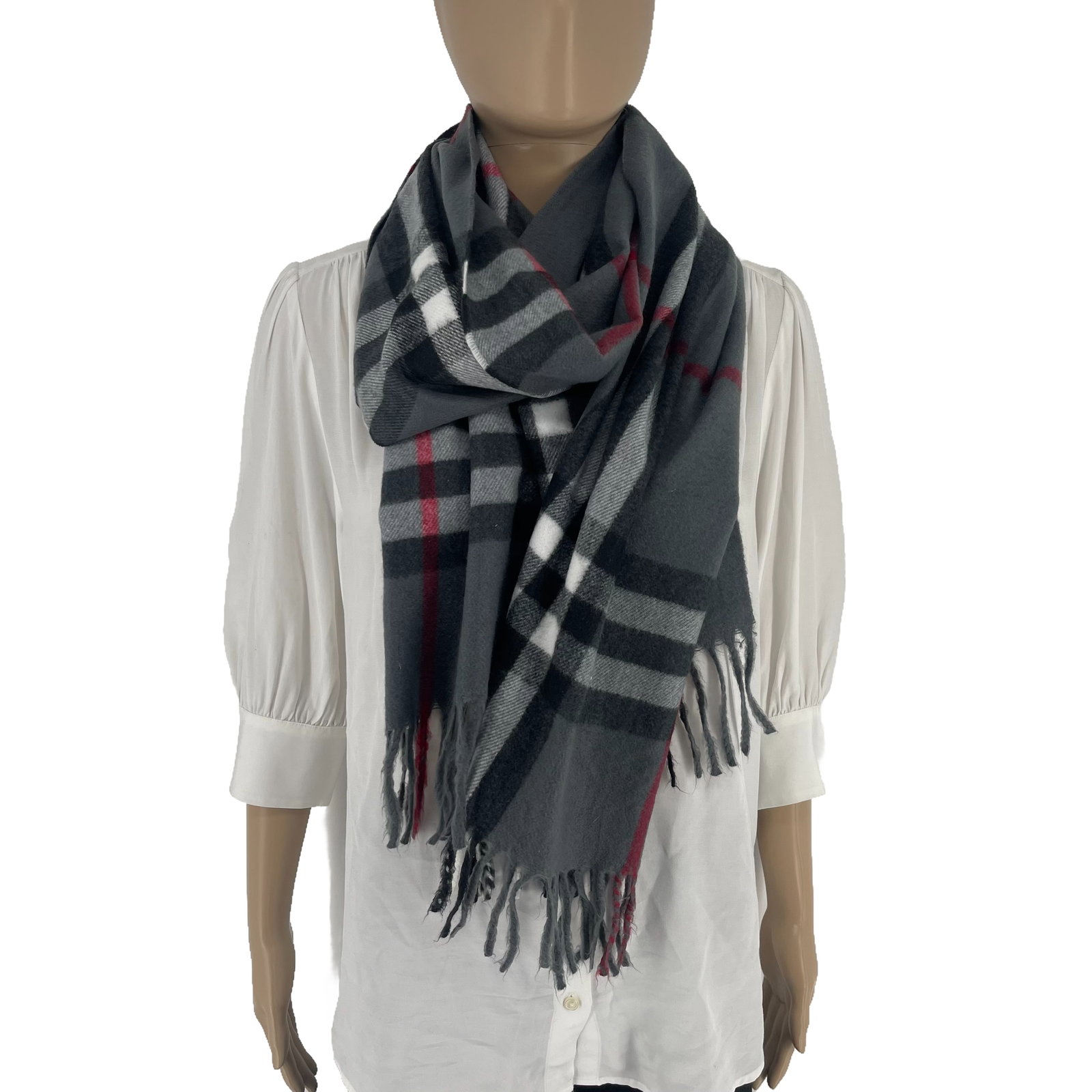 Burberry Light Grey Plaid 100% Cashmere Scarf - 4