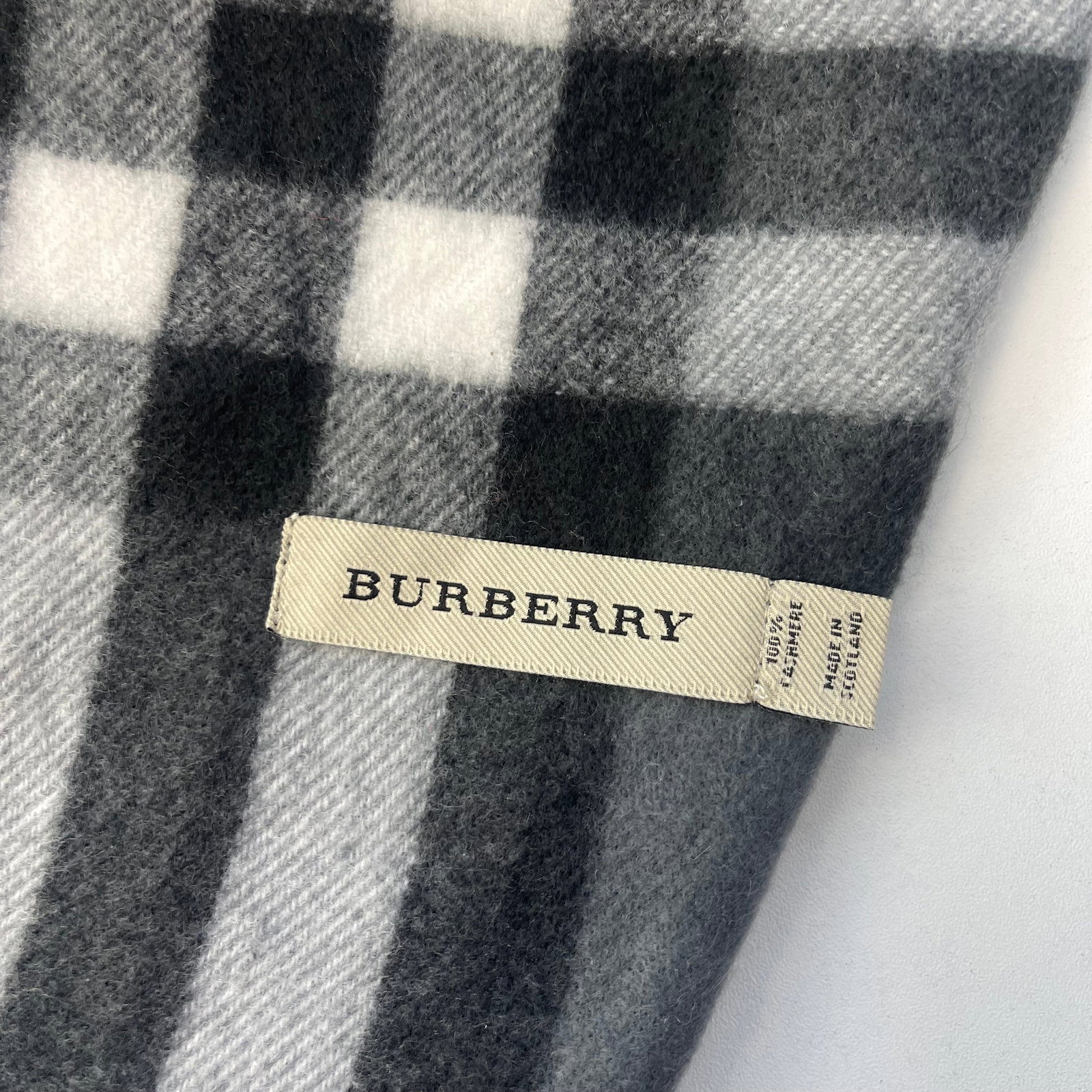 Burberry Light Grey Plaid 100% Cashmere Scarf - 6