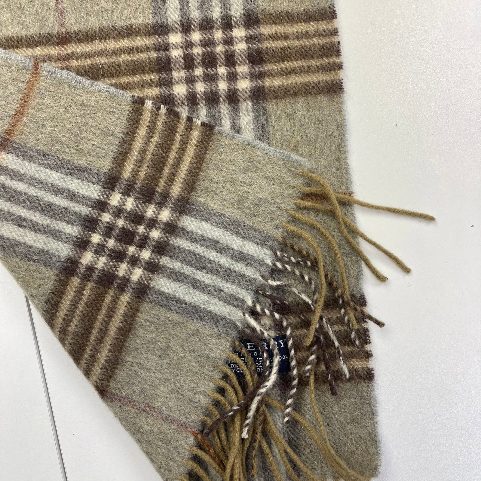 Burberry Greyish Green Plaid 50% Cashmere 50% Wool Scarf - 5