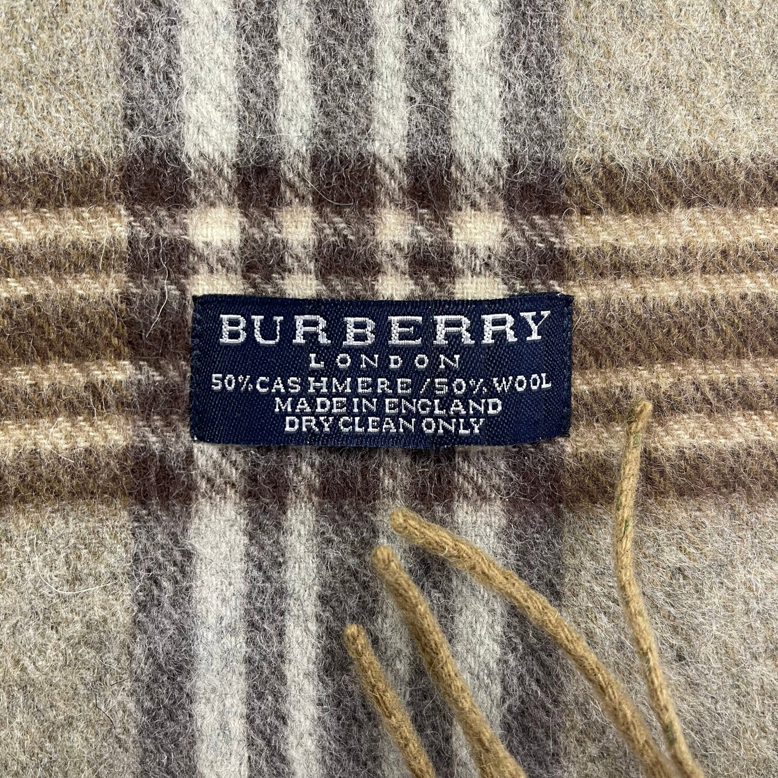 Burberry Greyish Green Plaid 50% Cashmere 50% Wool Scarf - 6