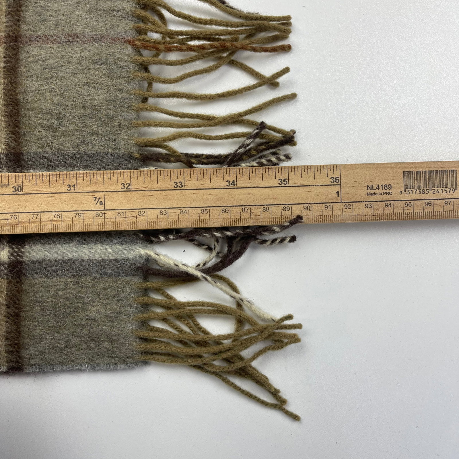 Burberry Greyish Green Plaid 50% Cashmere 50% Wool Scarf - 8