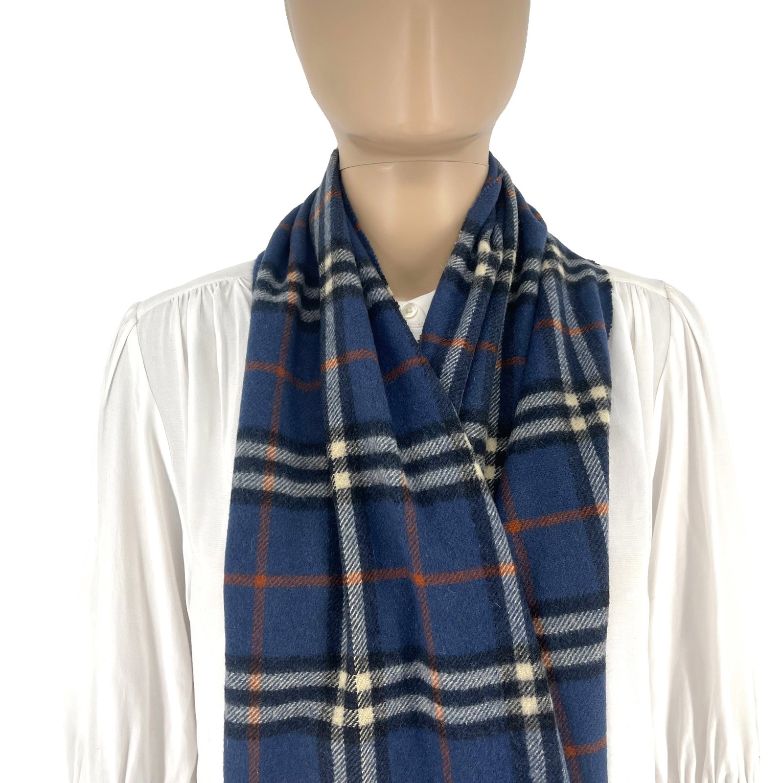 Burberrys Navy Blue Plaid 100% Cashmere Scarf - 3
