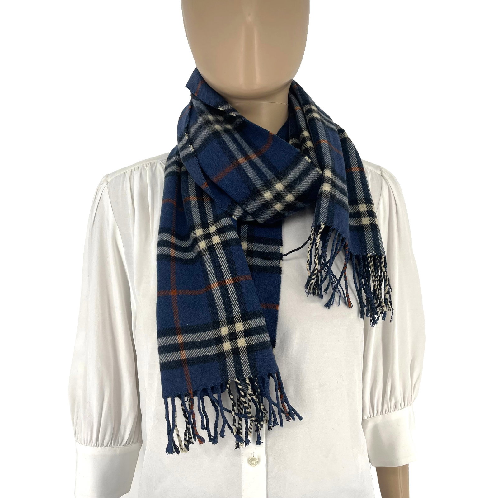 Burberrys Navy Blue Plaid 100% Cashmere Scarf - 4