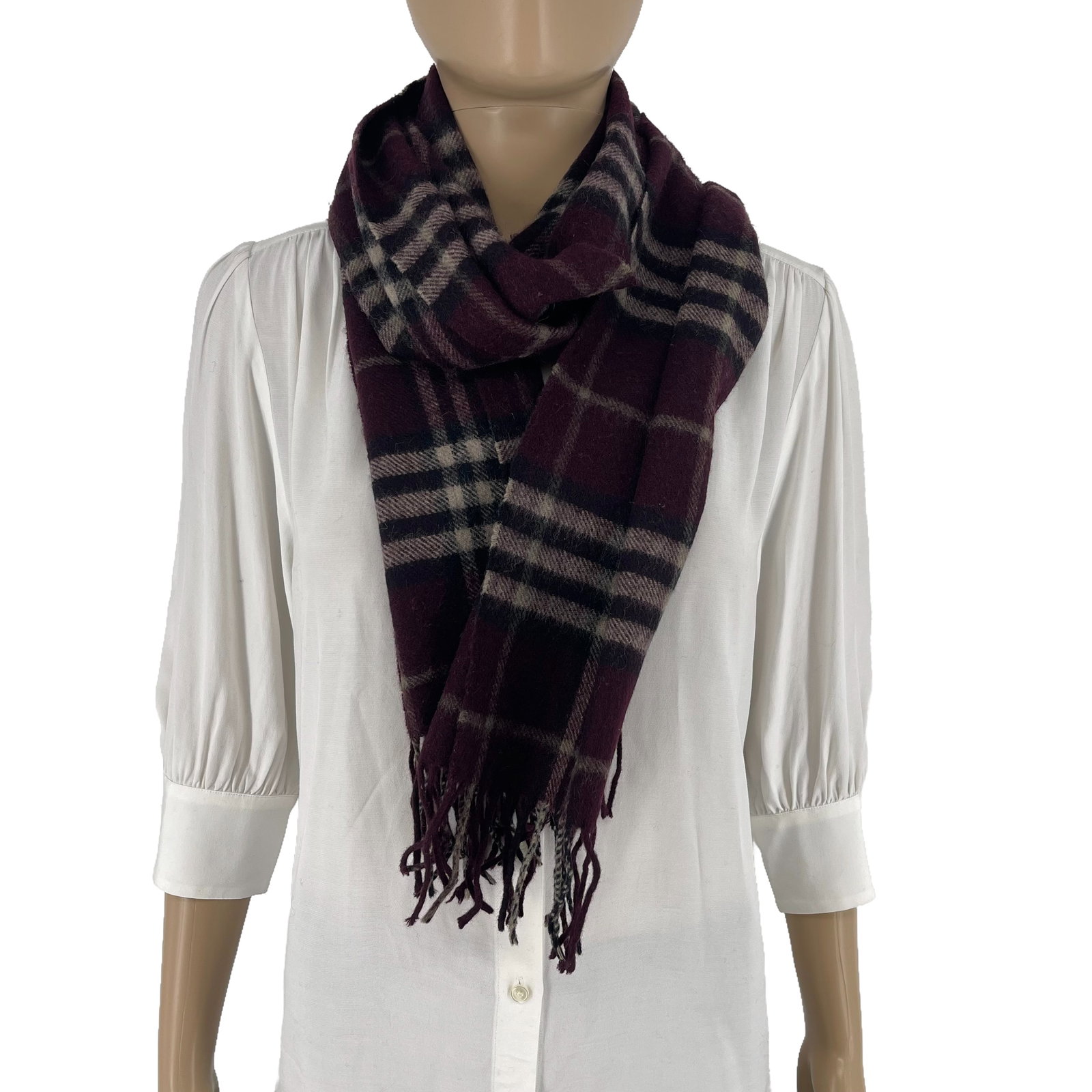 Burberry Dark Purple Plaid 100% Wool Scarf - 4