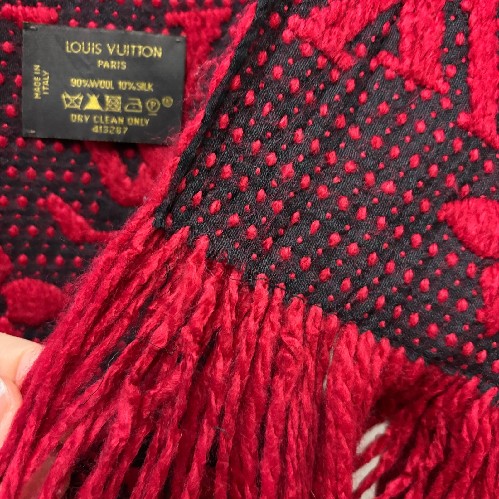 Louis Vuitton Bright Red Thick Wool & Silk Scarf - 6