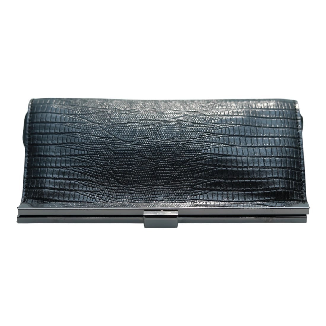 Black Leather Snake Pattern Frame Clutch Evening Bag Handbag - 3
