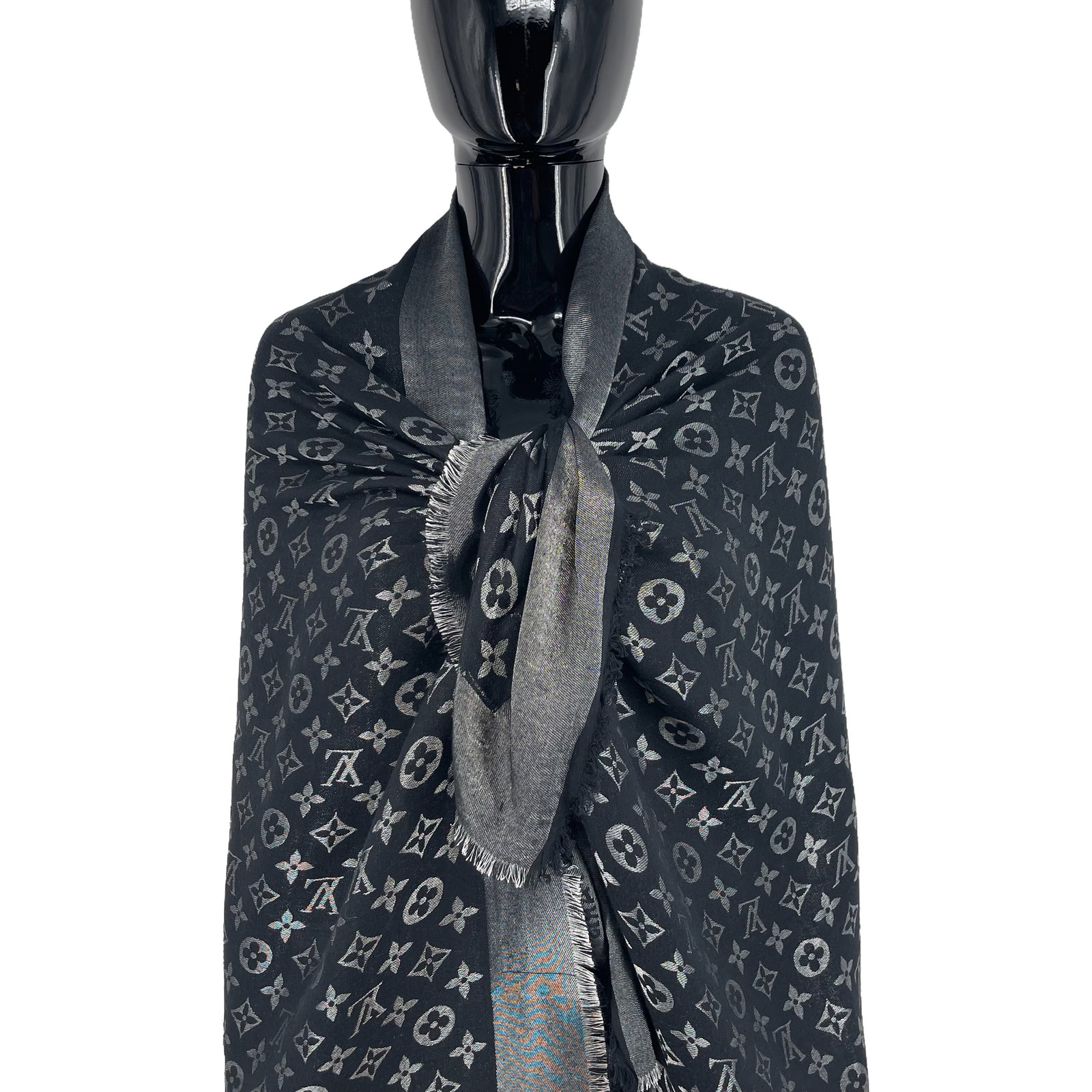 Louis Vuitton Black Reversible Silk Wool Scarf - 2
