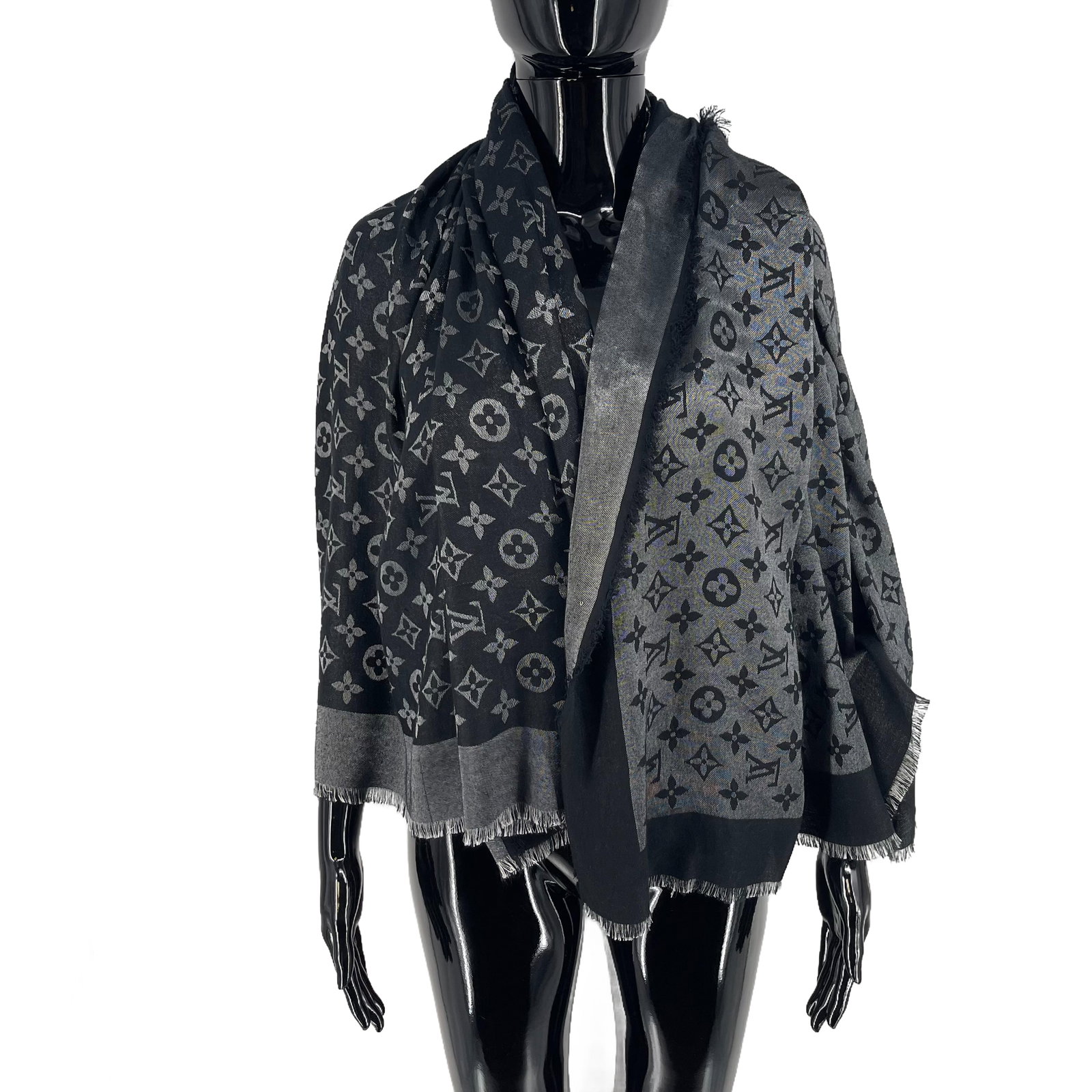 Louis Vuitton Black Reversible Silk Wool Scarf - 3