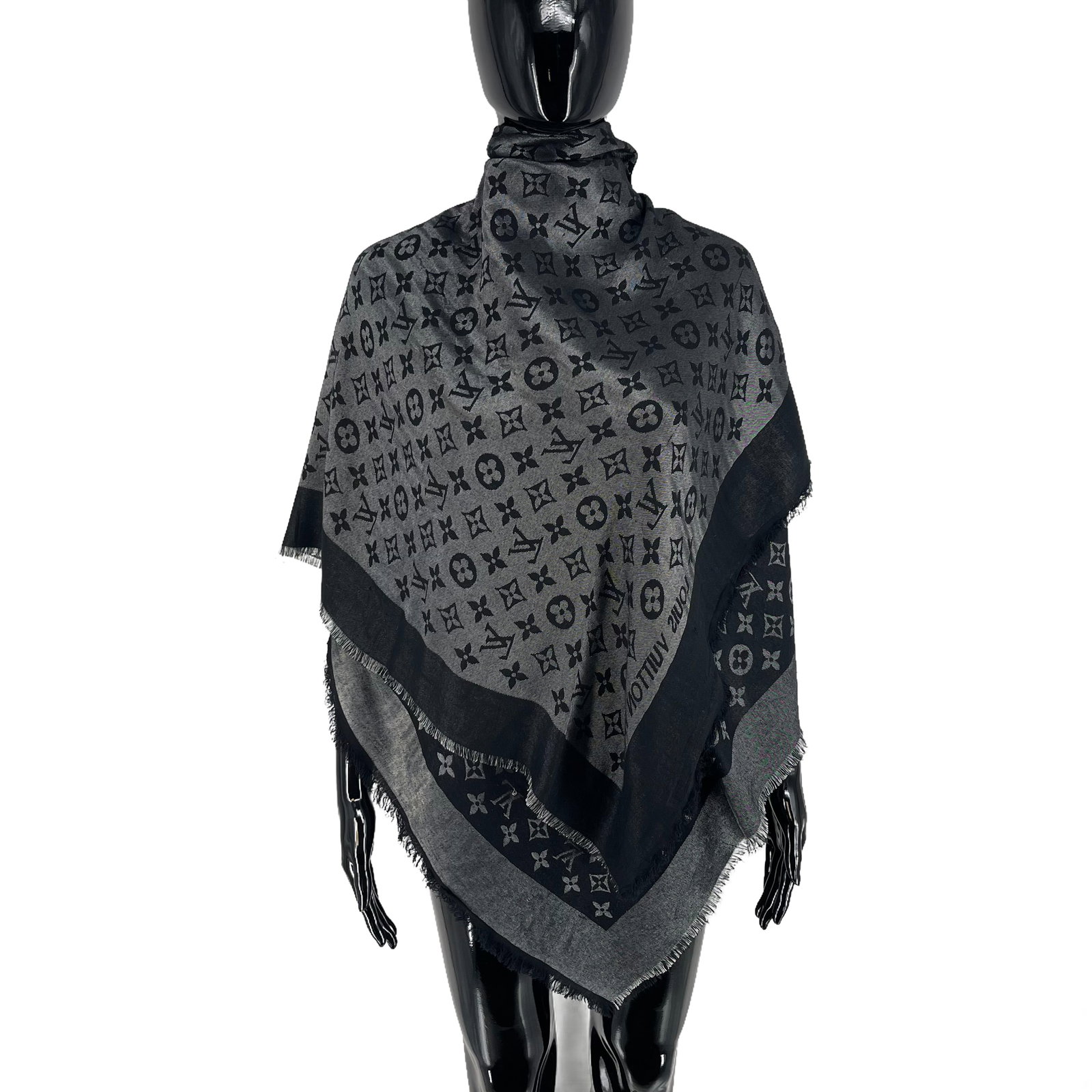 Louis Vuitton Black Reversible Silk Wool Scarf - 4