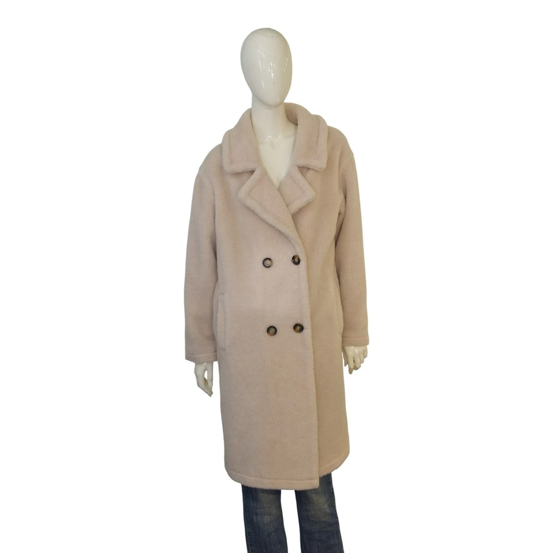 Oakwood Cream Teddy Coat L Double Breasted Wool Blend Long Winter Jacket Beige (1 of 10)