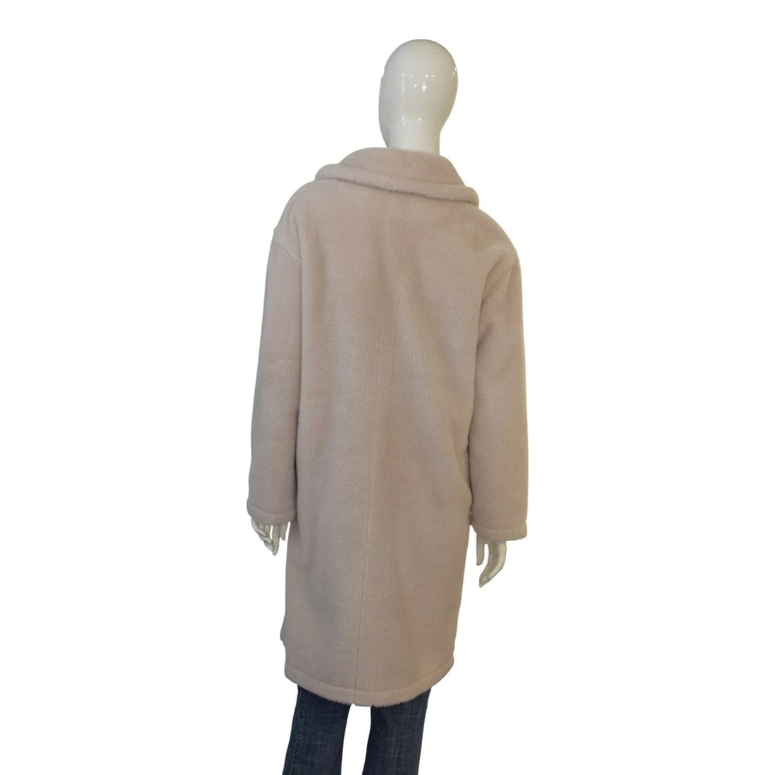 Oakwood Cream Teddy Coat L Double Breasted Wool Blend Long Winter Jacket Beige - 2
