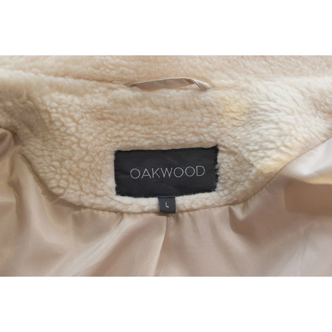 Oakwood Cream Teddy Coat L Double Breasted Wool Blend Long Winter Jacket Beige - 3