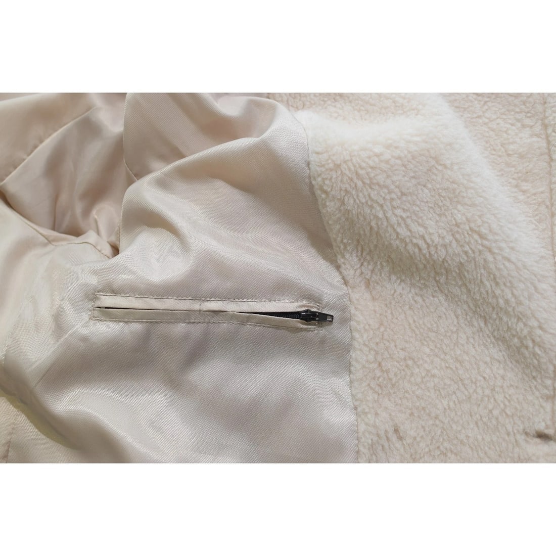 Oakwood Cream Teddy Coat L Double Breasted Wool Blend Long Winter Jacket Beige - 7