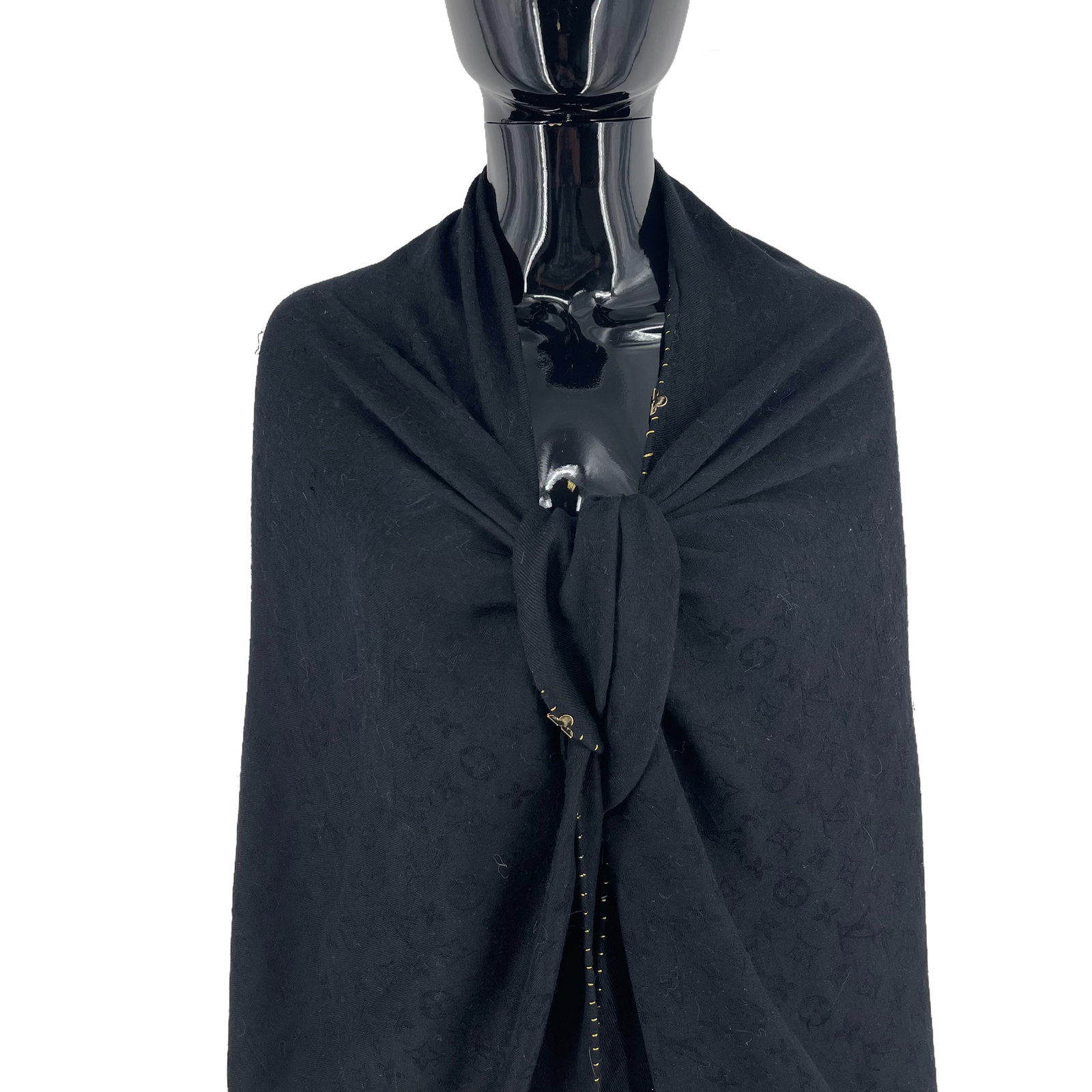 Louis Vuitton Black Monogram Silk Wool Scarf - 2