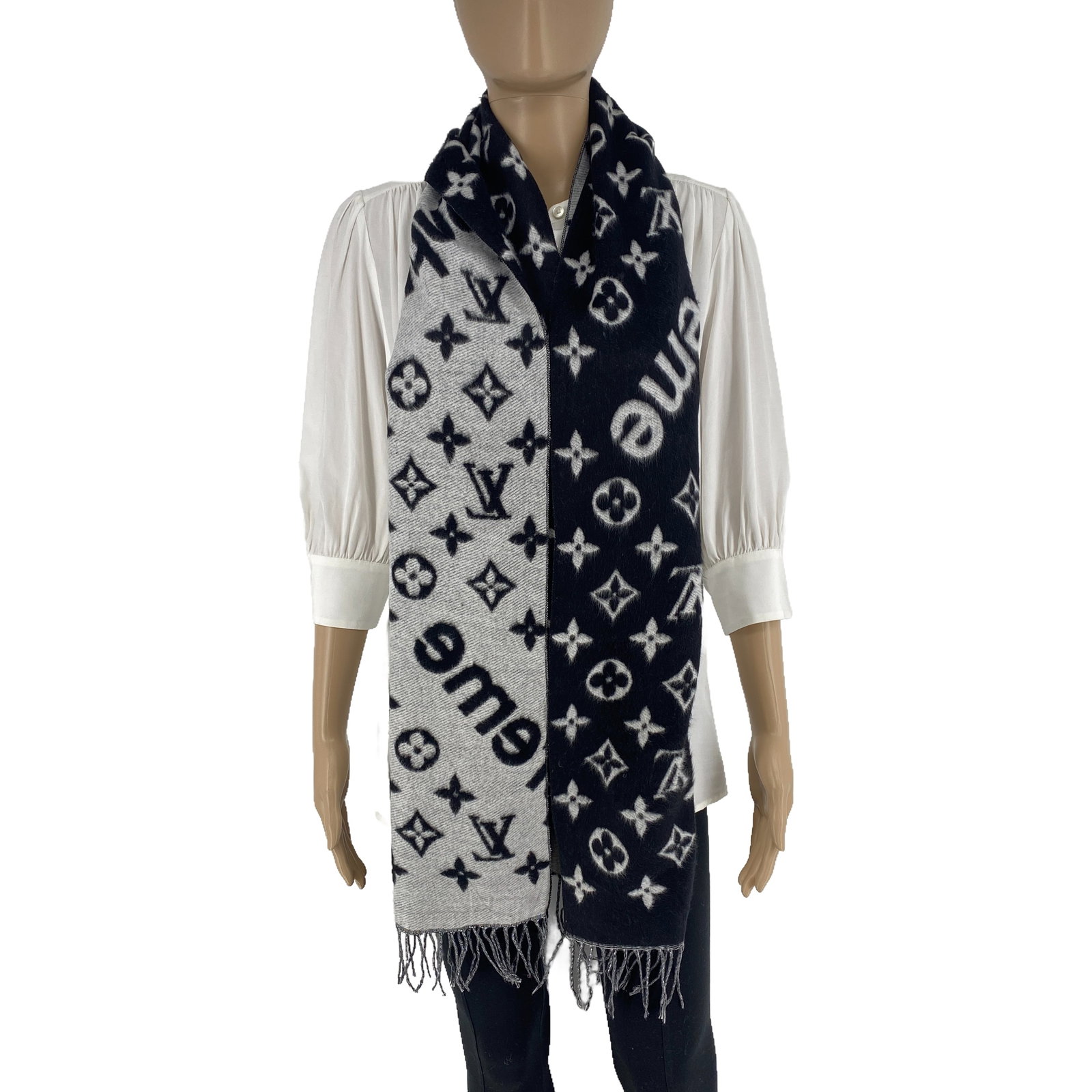 Louis Vuitton X Supreme Black & White Wool Blend Scarf - 3