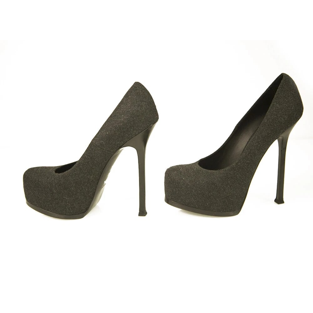 Yves Saint Laurent YSL Tribute Gray Fabric Round toe Platform Heels Pumps 40 - 4