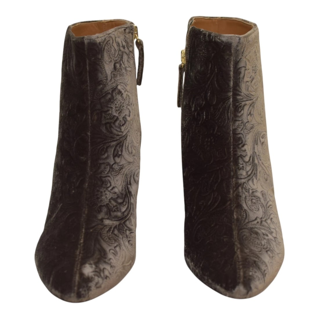 Aquazzura Ornate Velvet Ankle Grey Boots 4,5'' heels size 9,5 zip closure - 2