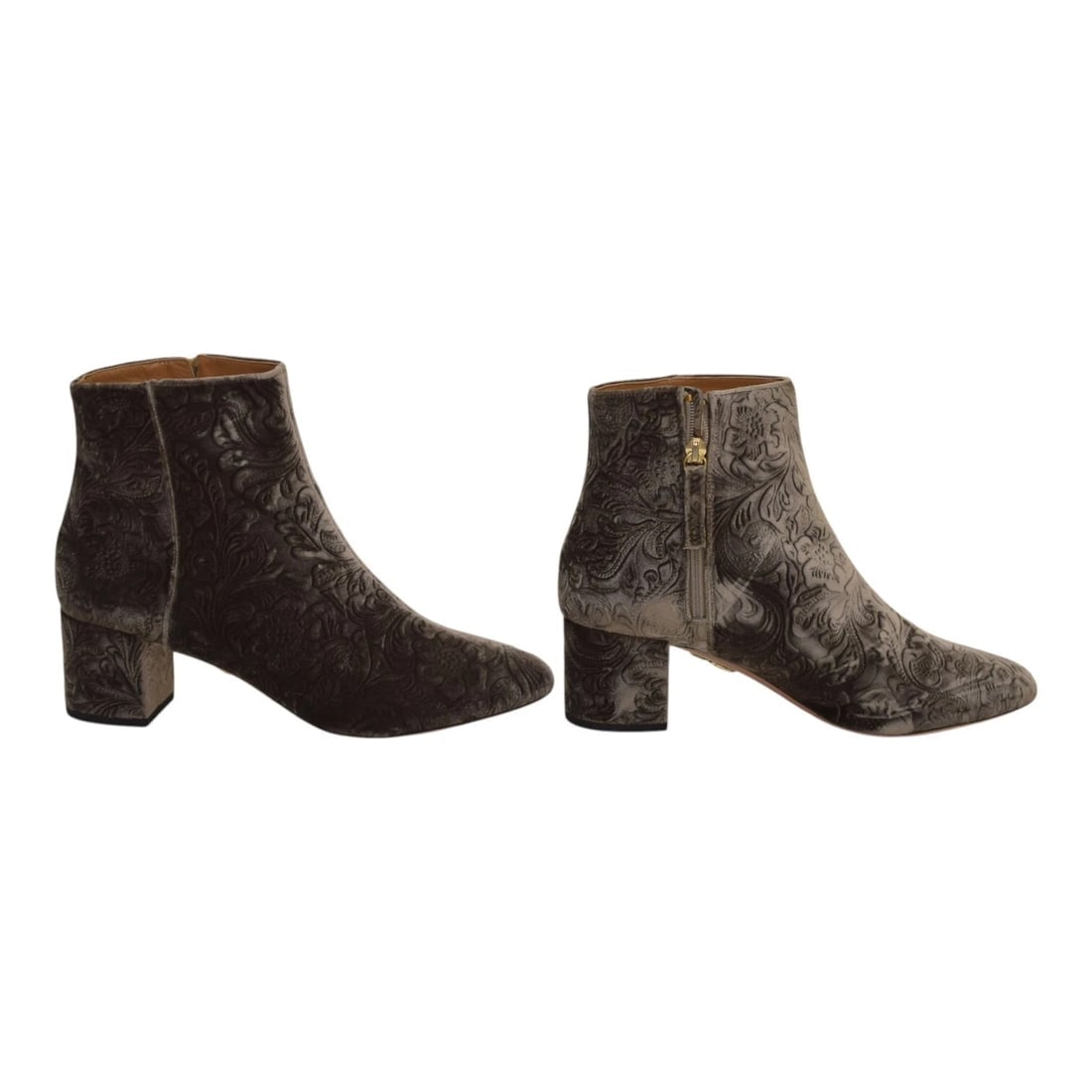 Aquazzura Ornate Velvet Ankle Grey Boots 4,5'' heels size 9,5 zip closure - 3