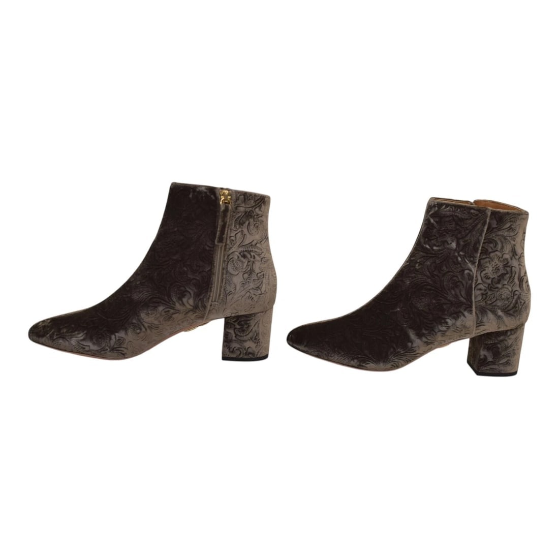 Aquazzura Ornate Velvet Ankle Grey Boots 4,5'' heels size 9,5 zip closure - 4