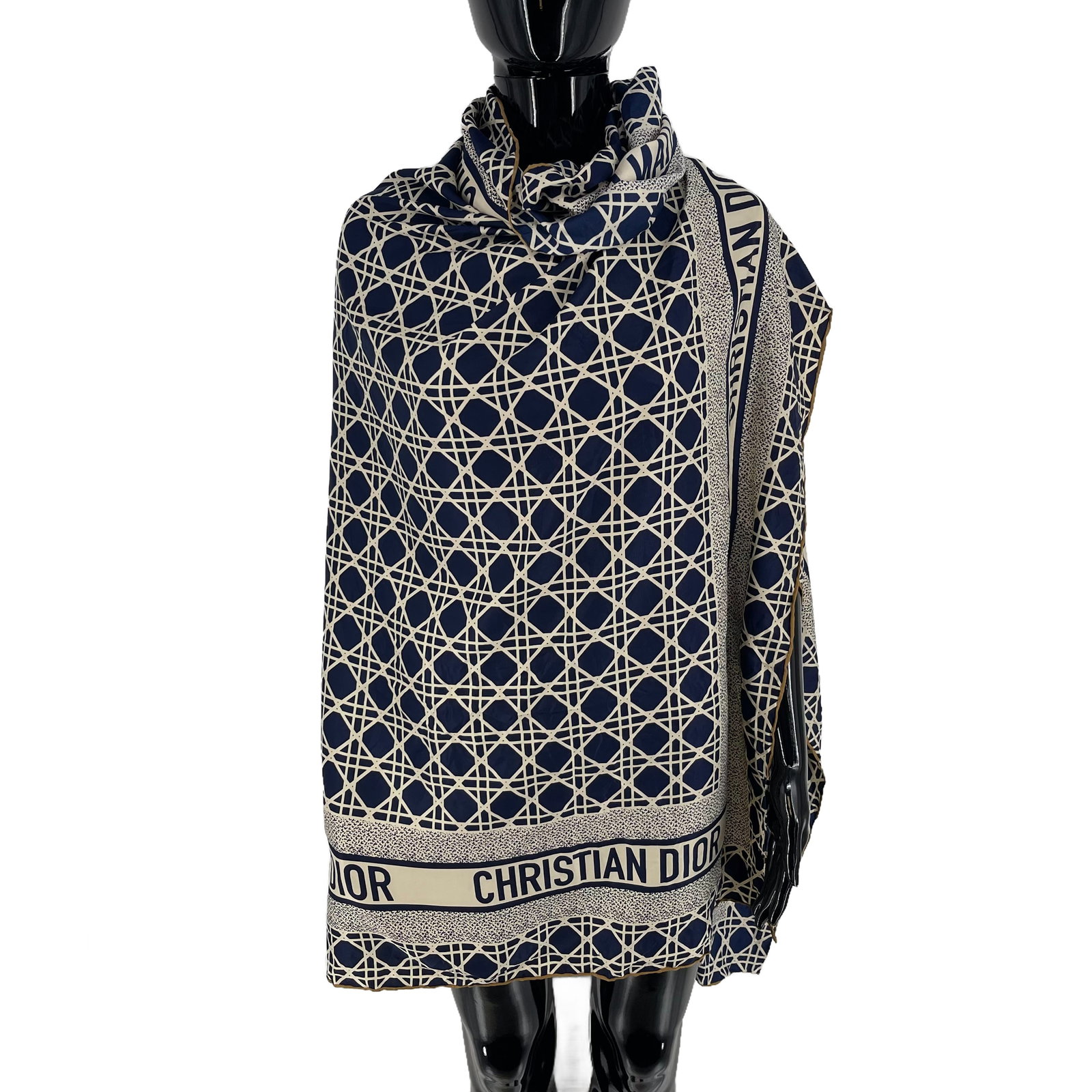 Christian Dior Black Printed 100% Silk Scarf - 3