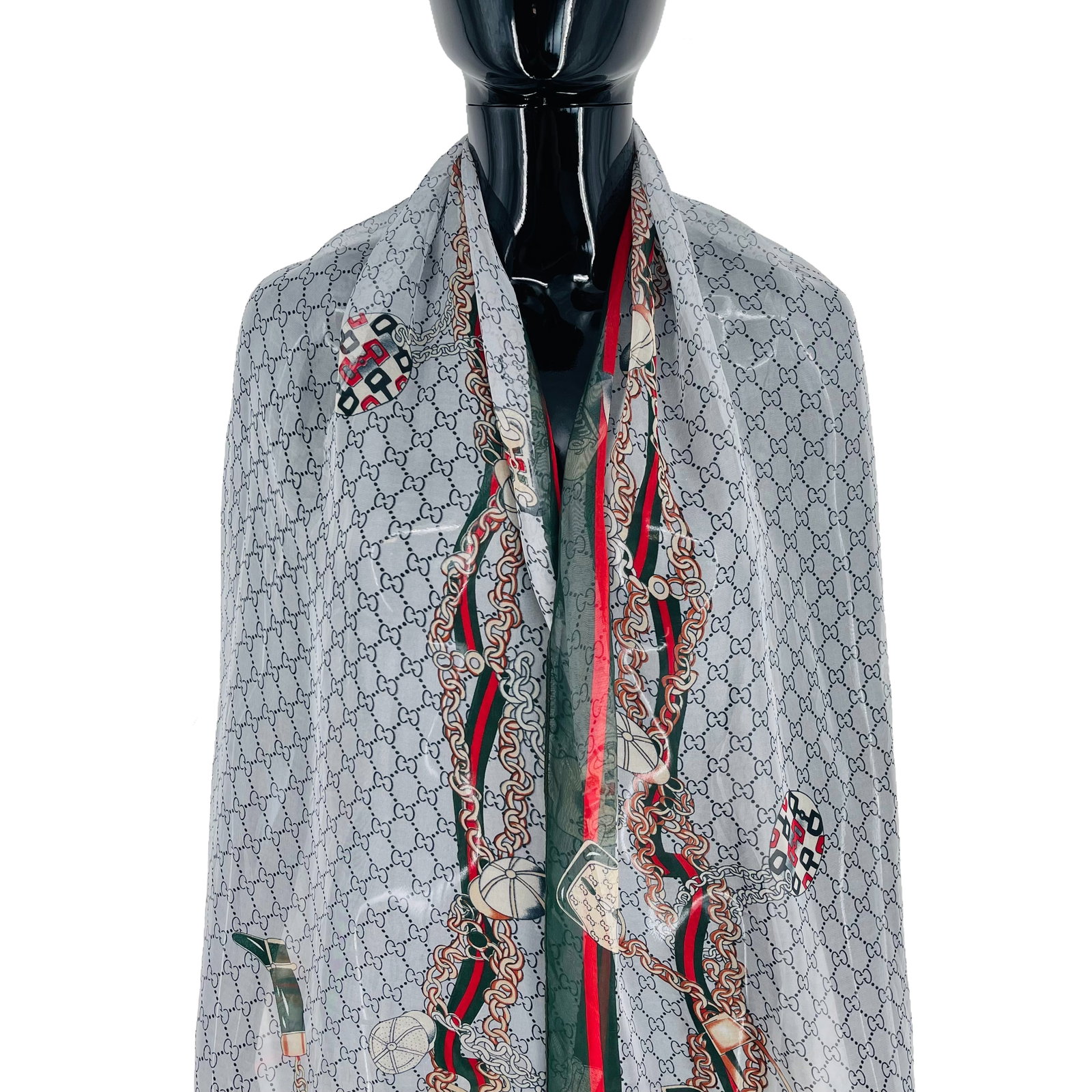 Gucci Grey Printed 100% Silk Scarf - 2
