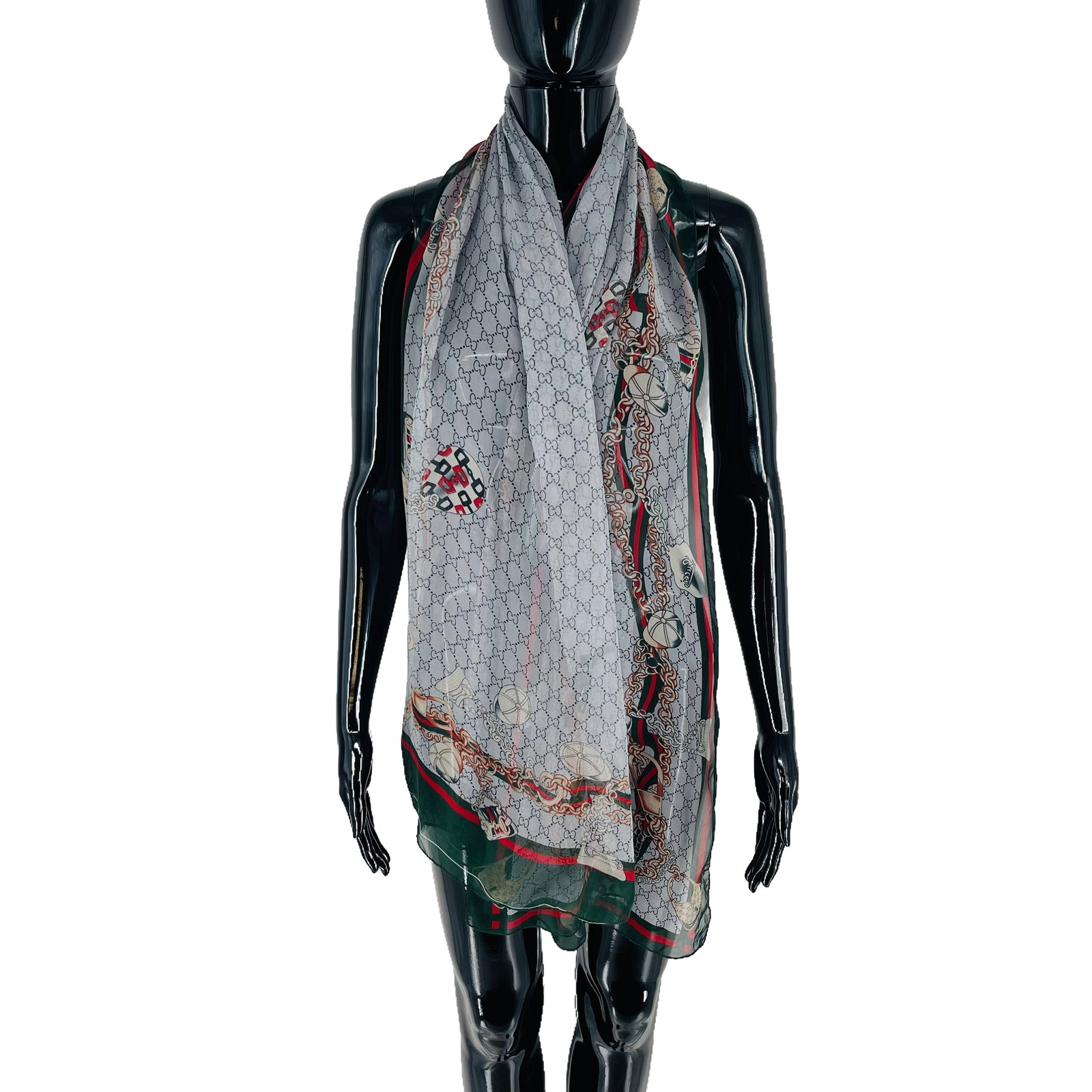 Gucci Grey Printed 100% Silk Scarf - 3