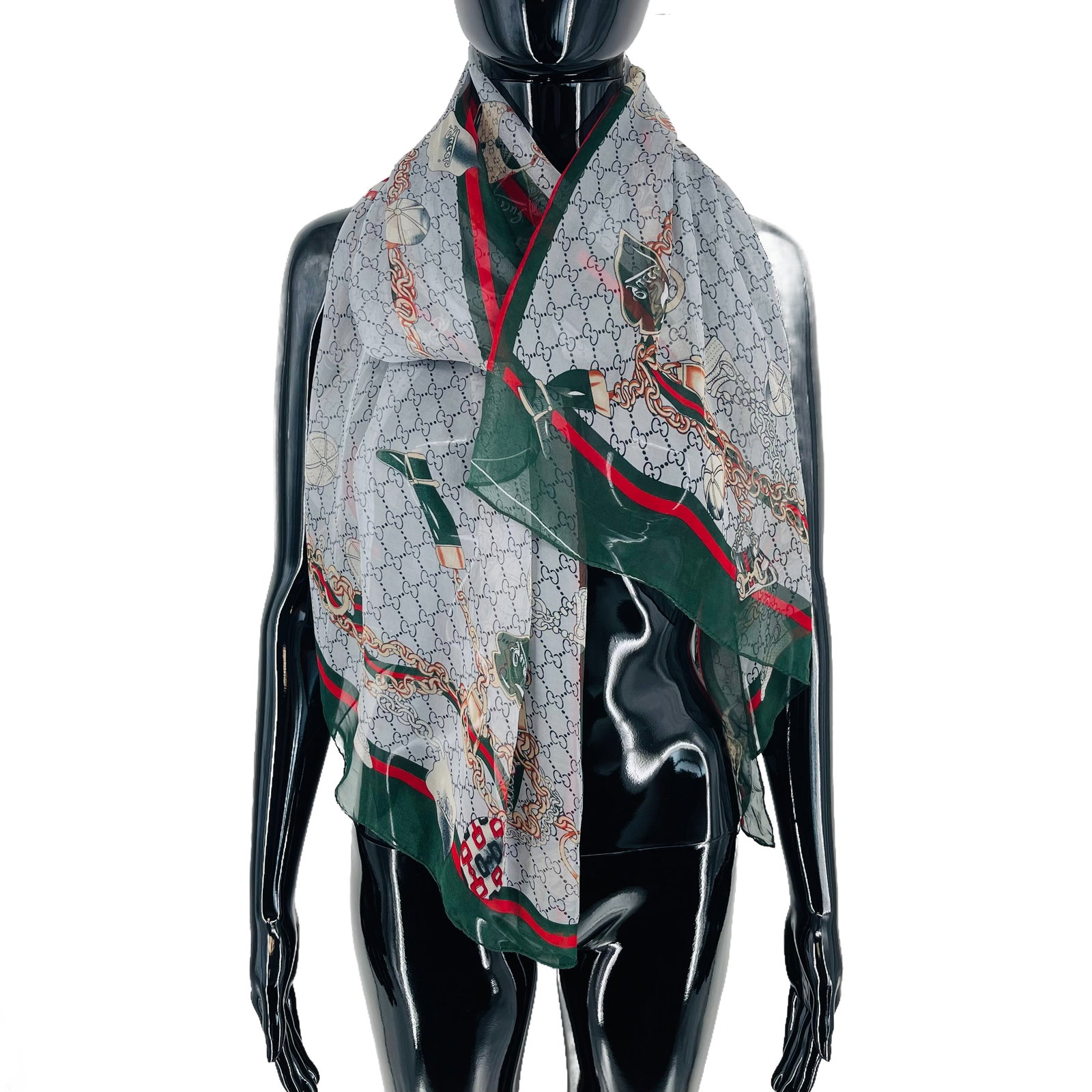 Gucci Grey Printed 100% Silk Scarf - 4