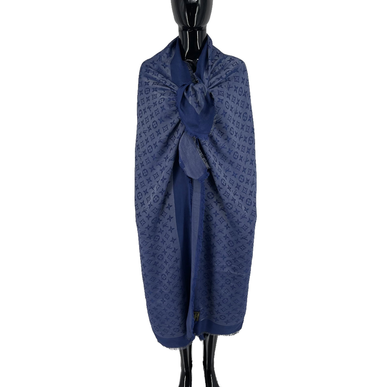 Louis Vuitton Blue Reversible Silk Wool Scarf (1 of 10)