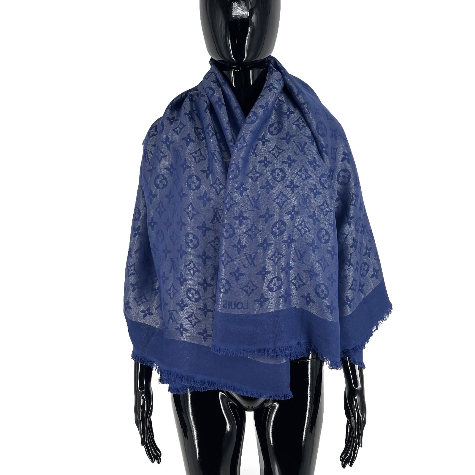 Louis Vuitton Blue Reversible Silk Wool Scarf - 4