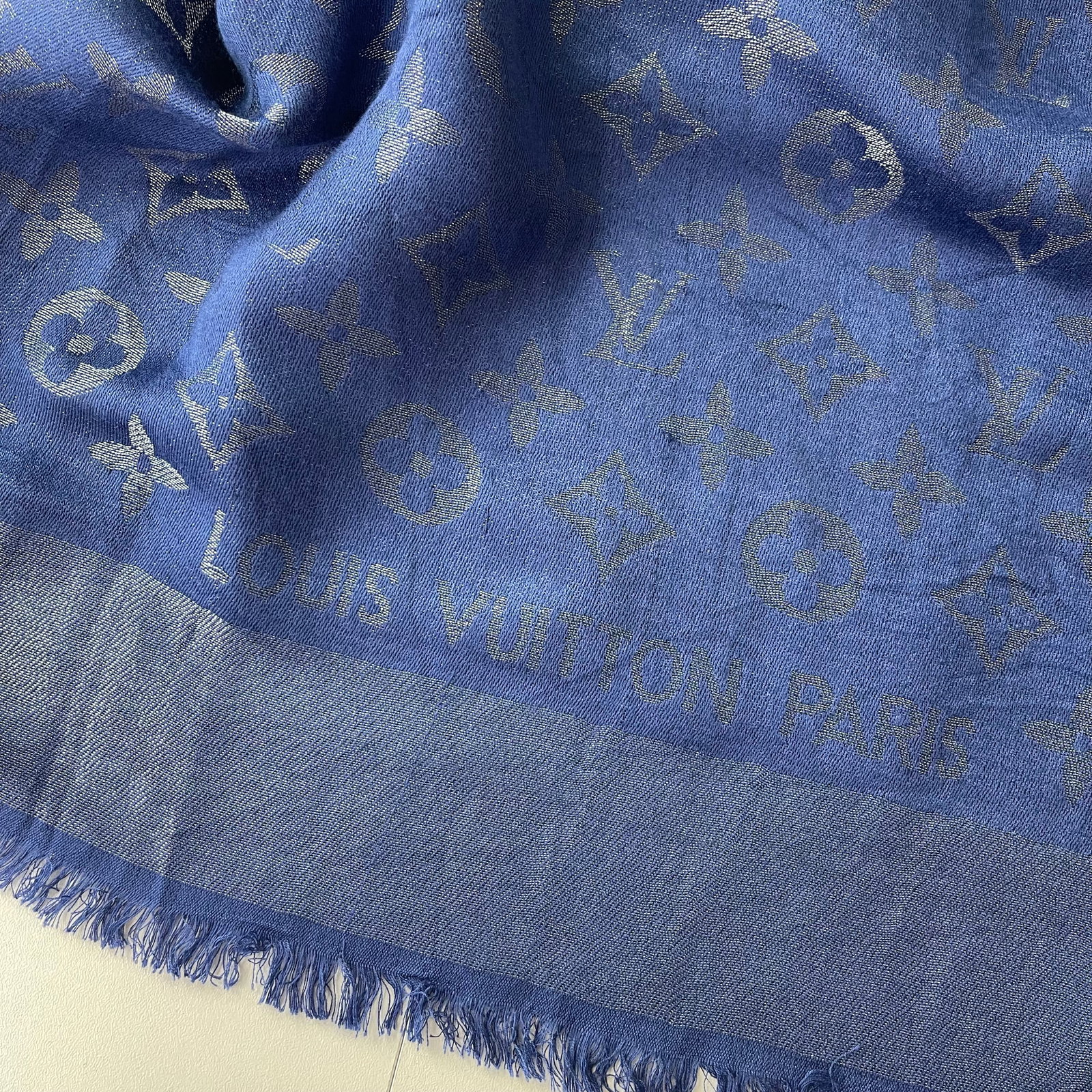 Louis Vuitton Blue Reversible Silk Wool Scarf - 6