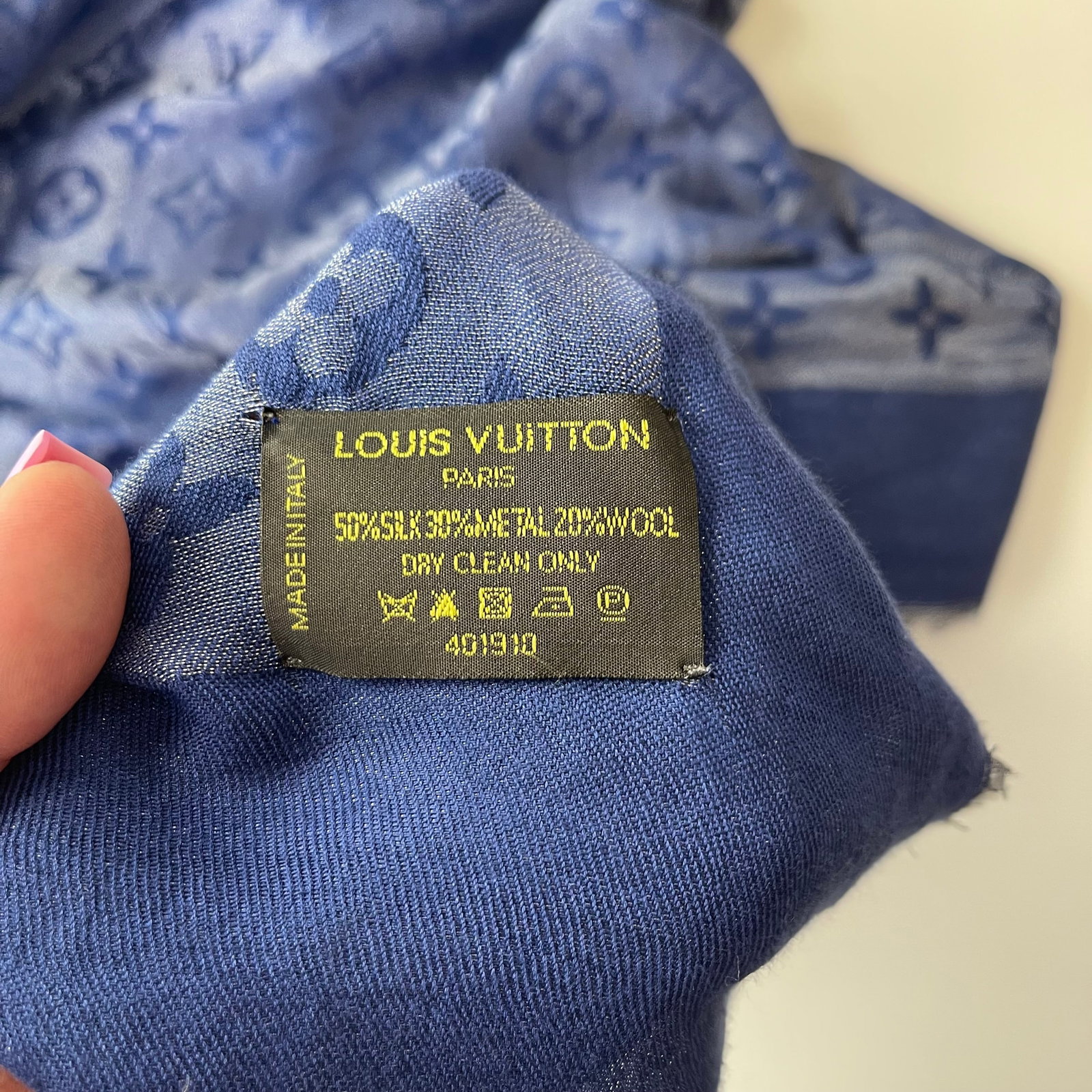Louis Vuitton Blue Reversible Silk Wool Scarf - 7
