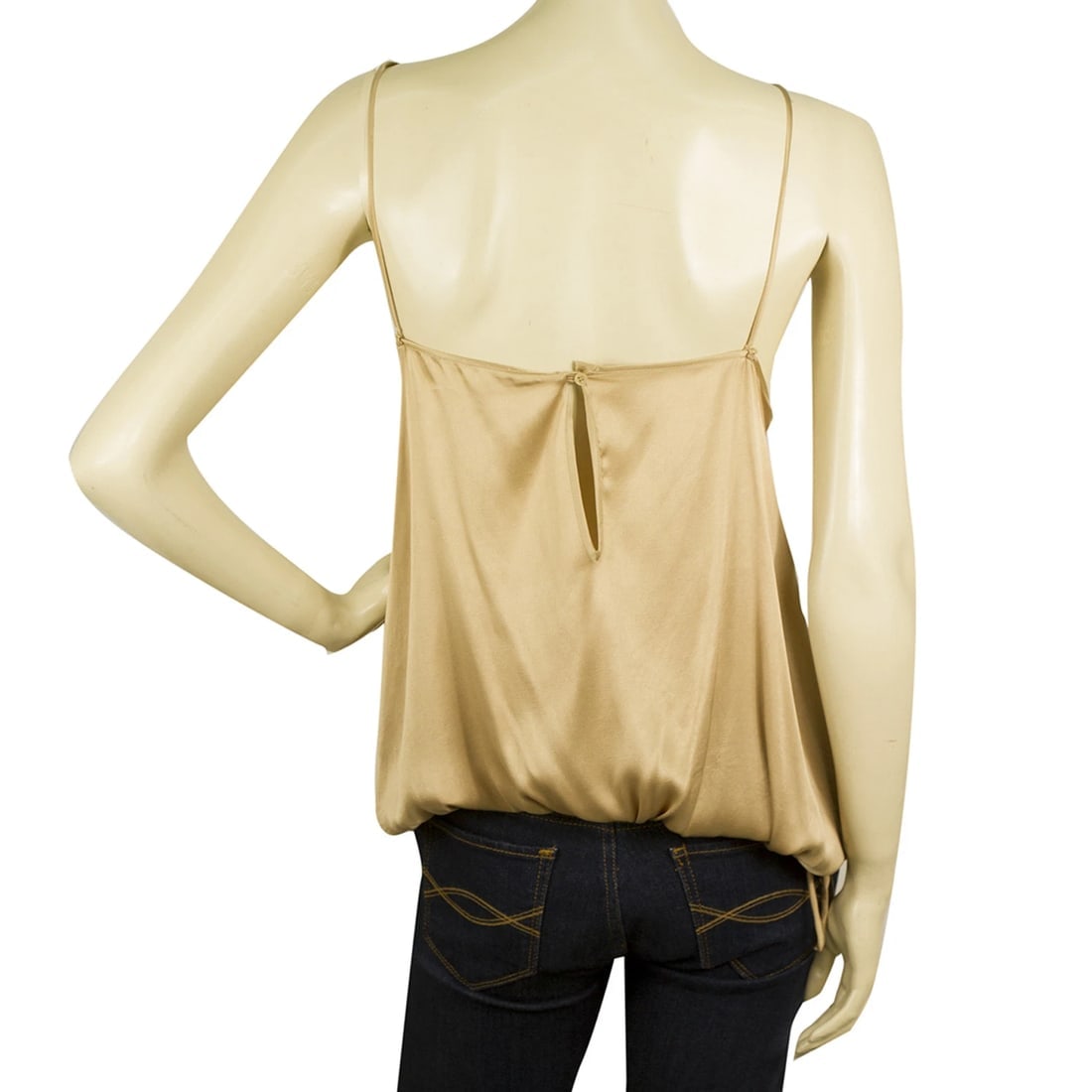 JR Satin Shiny Beige Silver Dangling Beads Spaghetti Strap Cami Top Blouse - 2