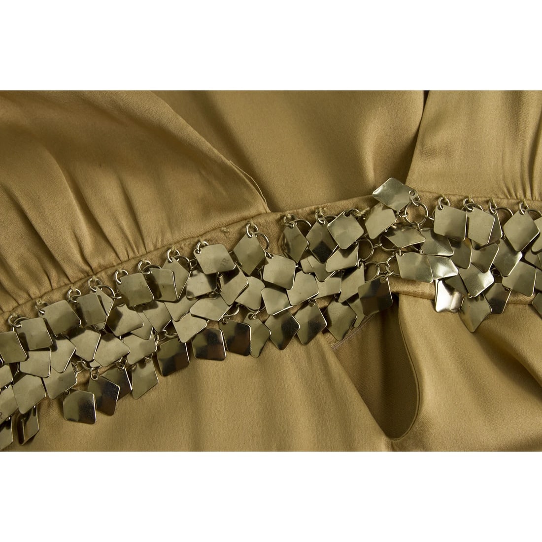 JR Satin Shiny Beige Silver Dangling Beads Spaghetti Strap Cami Top Blouse - 3
