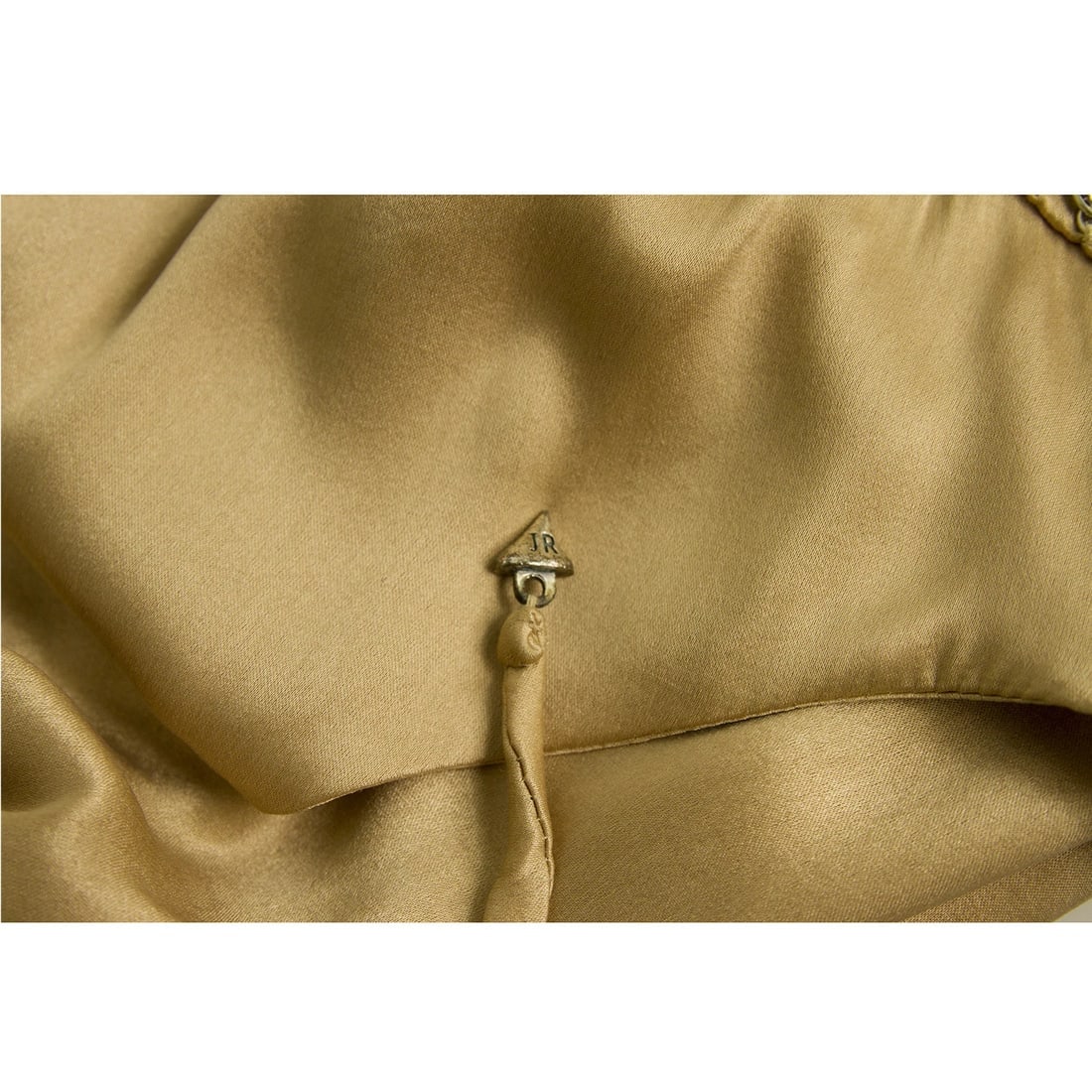 JR Satin Shiny Beige Silver Dangling Beads Spaghetti Strap Cami Top Blouse - 4