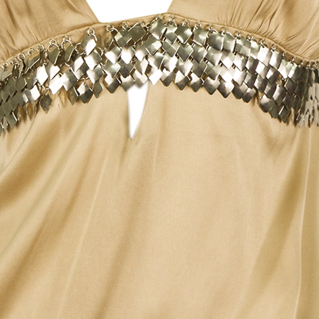 JR Satin Shiny Beige Silver Dangling Beads Spaghetti Strap Cami Top Blouse - 5