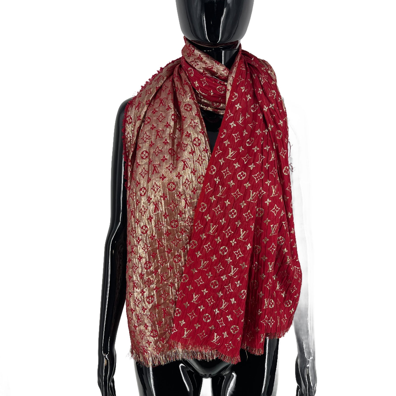 Louis Vuitton Red Reversible Silk Wool Scarf - 4