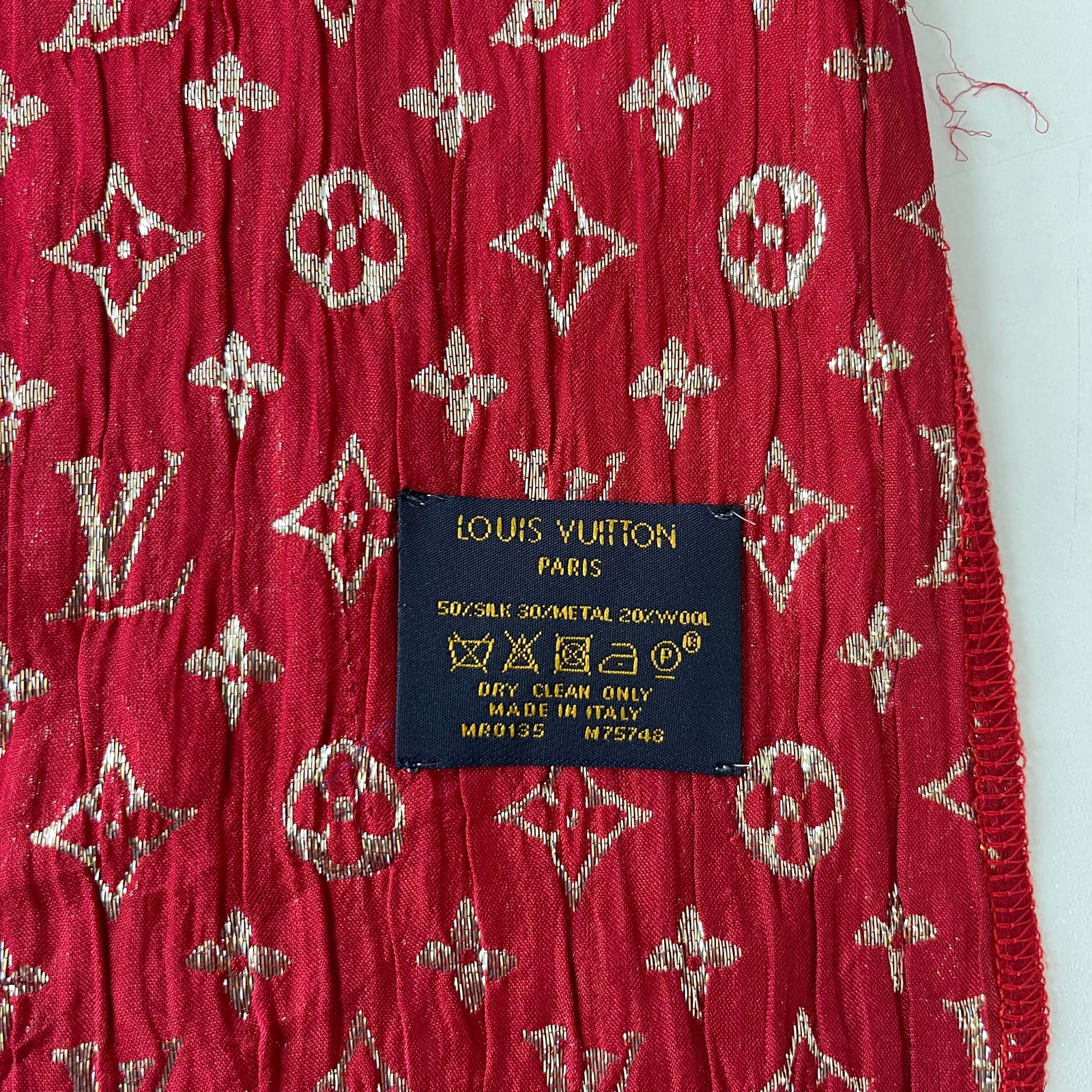 Louis Vuitton Red Reversible Silk Wool Scarf - 6